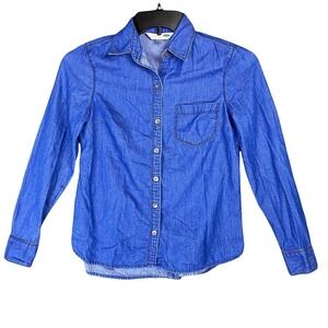 Old Navy Womens XS Chambray Shirt Dark Wash Button Up Denim Core Minimal Classic
